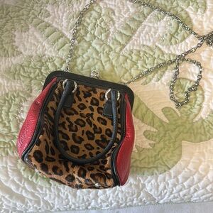 Brighton Leopard Print and Red Leather Women's Bag